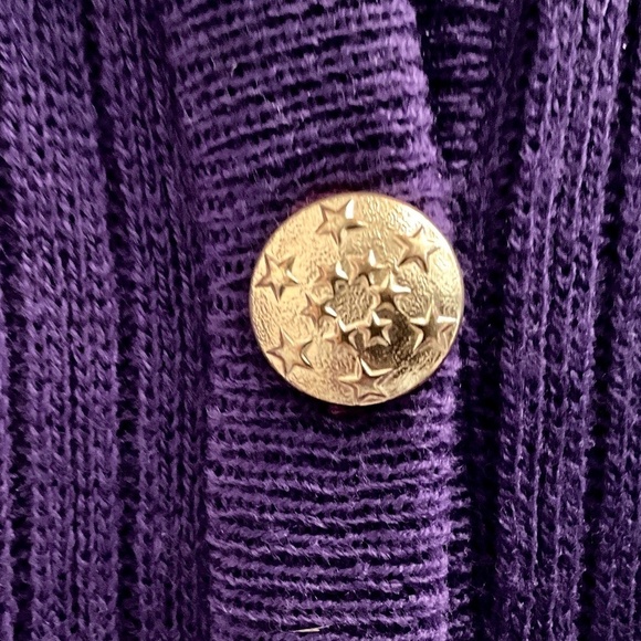 Vintage 80s Knit Dress Midi Secretary Purple Longsleeve Button down Pockets 14 - Picture 4 of 11